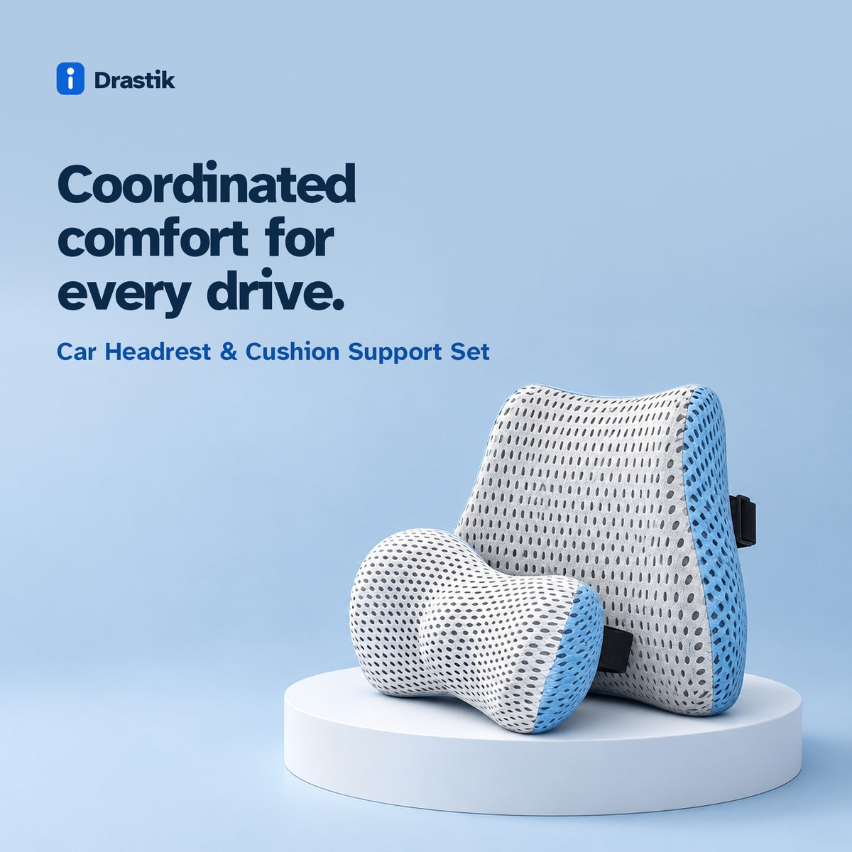 Car Headrest & Cushion Support Set. Coordinated comfort for every drive.