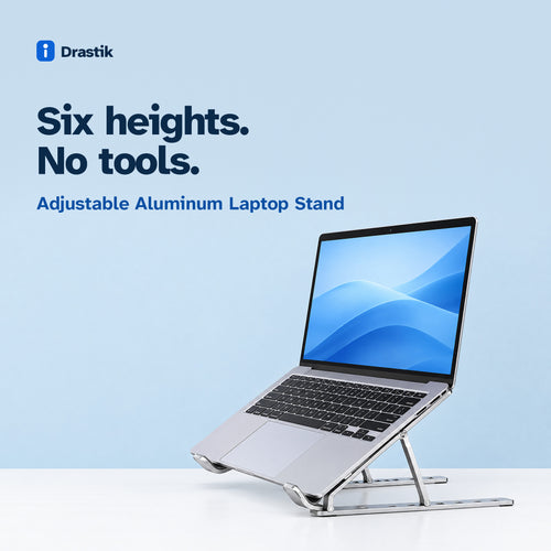 Adjustable Aluminum Laptop Stand. Six heights. No tools.